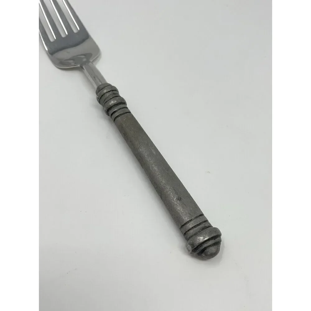 Pottery Barn 70% PEWTER Banded Handle & 18/8 Stainless Dinner Fork 8”